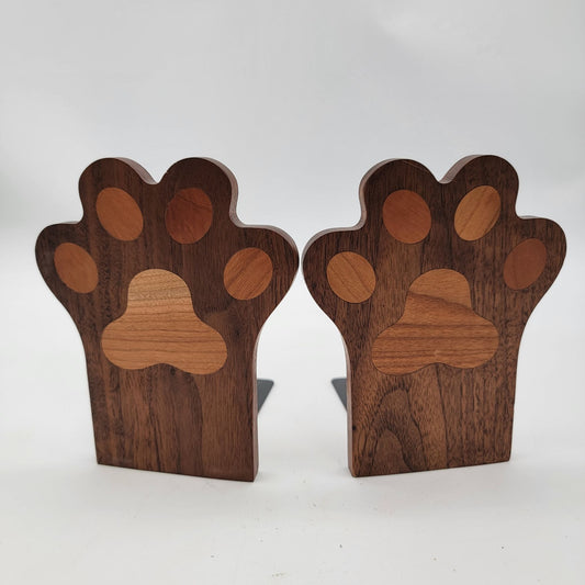 Wooden Paw Print Bookends With Metal Base