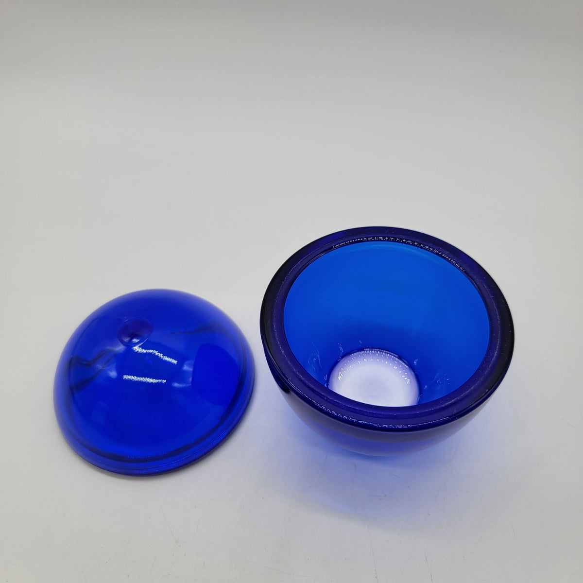 Indigo Blue Convex Cover Glass Egg Dome Lidded Jar