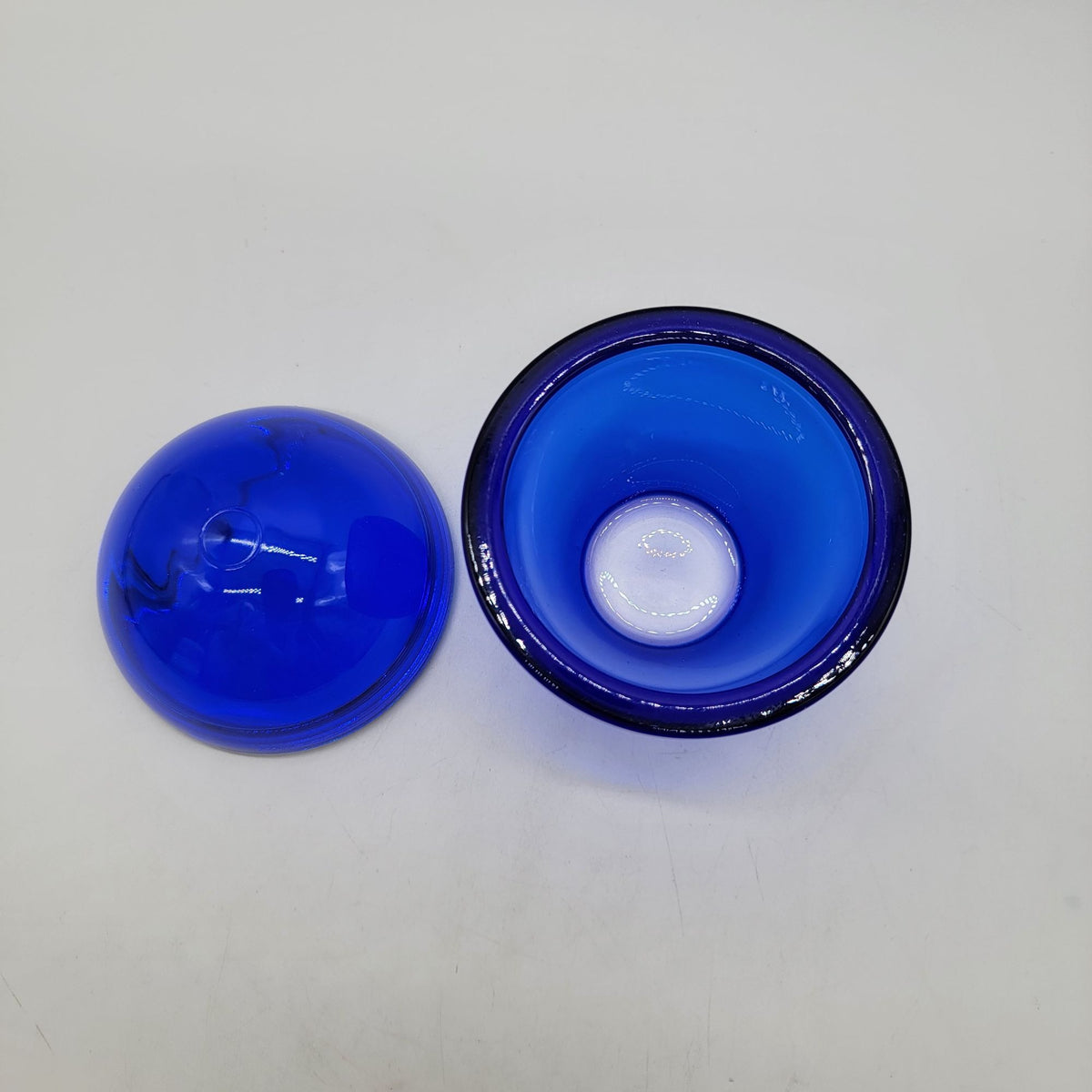 Indigo Blue Convex Cover Glass Egg Dome Lidded Jar