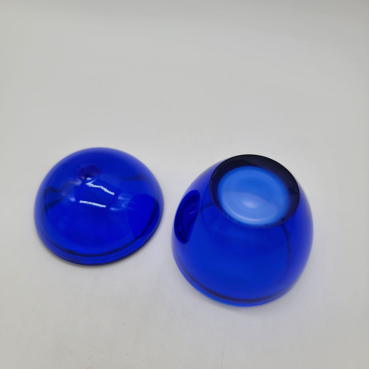 Indigo Blue Convex Cover Glass Egg Dome Lidded Jar