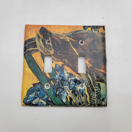 Hand Painted Turtle w/VanGogh's Iris Double Light Switch Cover