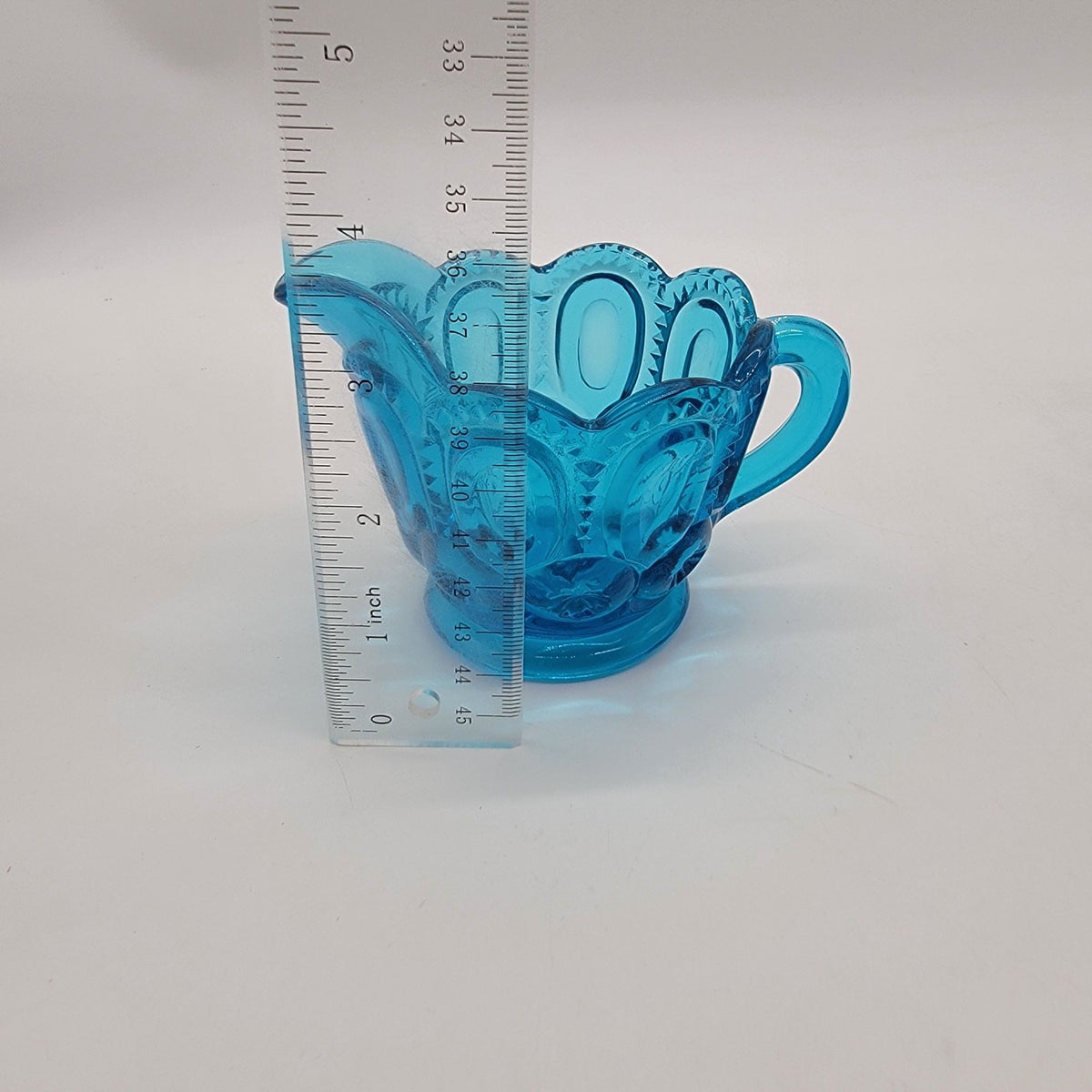 1960s L.E. Smith Glass Moon & Stars Colonial Blue Cream And Sugar Set