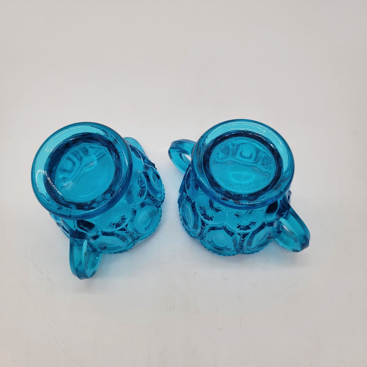 1960s L.E. Smith Glass Moon & Stars Colonial Blue Cream And Sugar Set