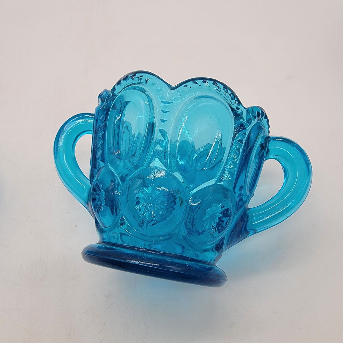 1960s L.E. Smith Glass Moon & Stars Colonial Blue Cream And Sugar Set