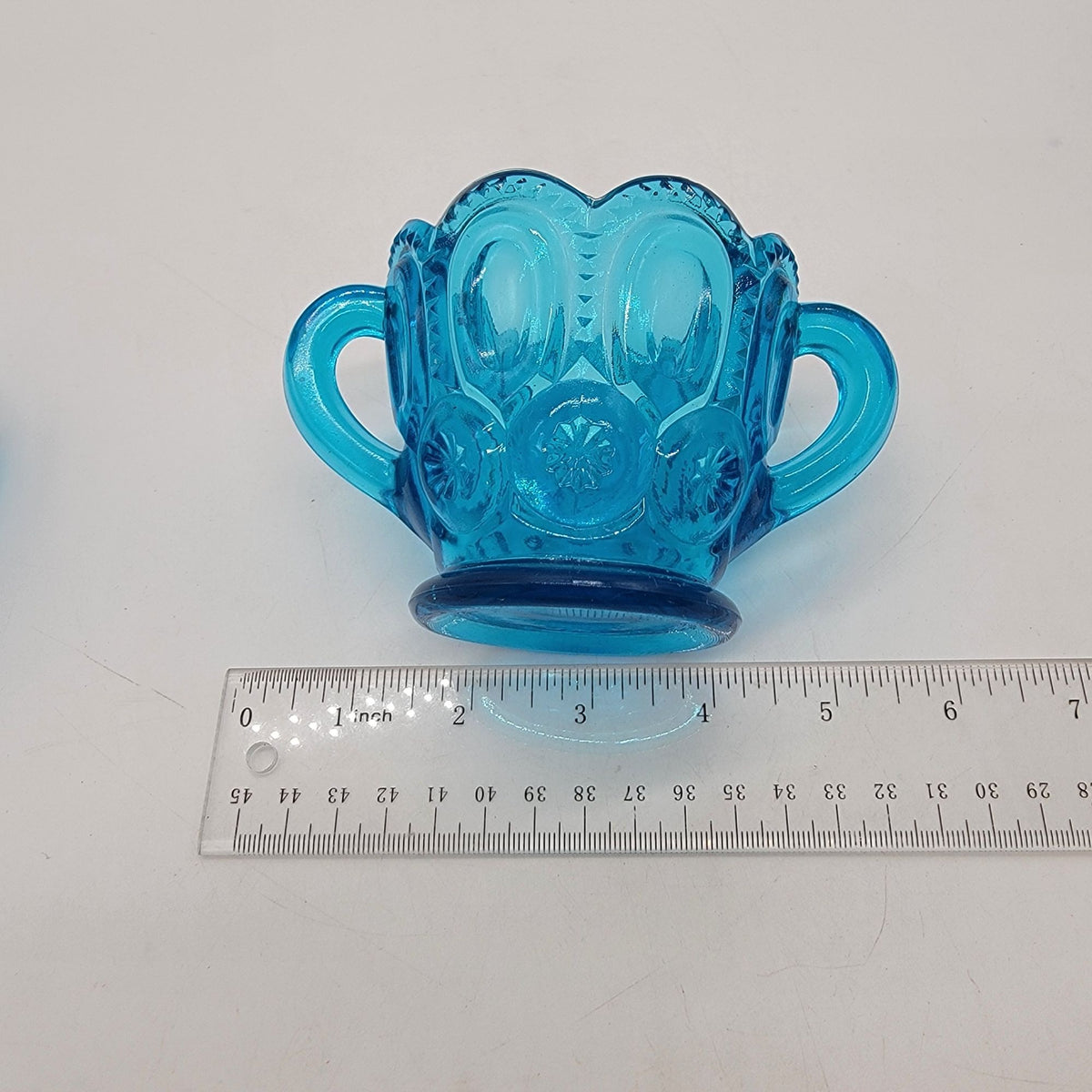 1960s L.E. Smith Glass Moon & Stars Colonial Blue Cream And Sugar Set