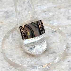 Vintage 925 Sterling Silver & Abalone Inlay Ring Signed FAS Size 7