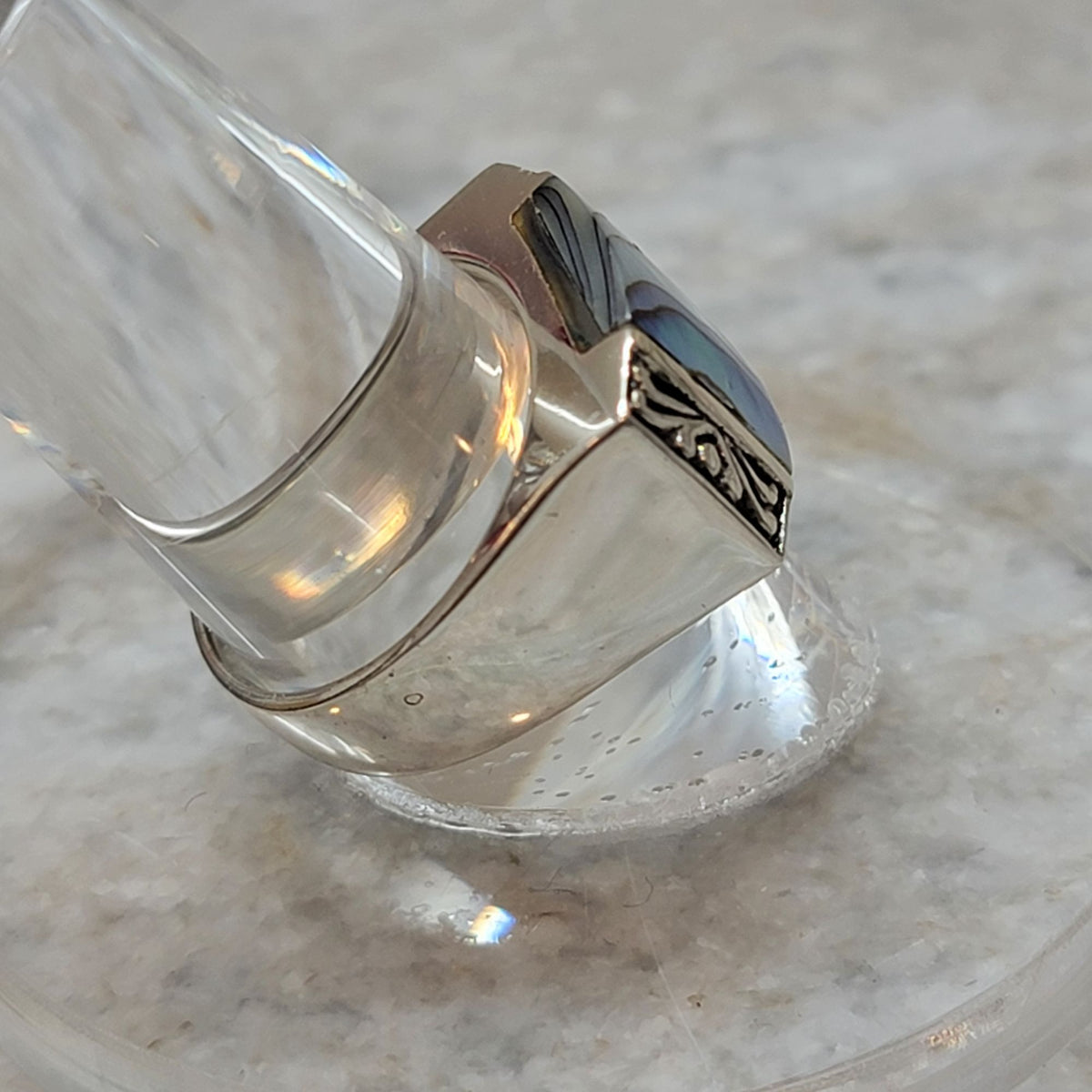 Vintage 925 Sterling Silver & Abalone Inlay Ring Signed FAS Size 7