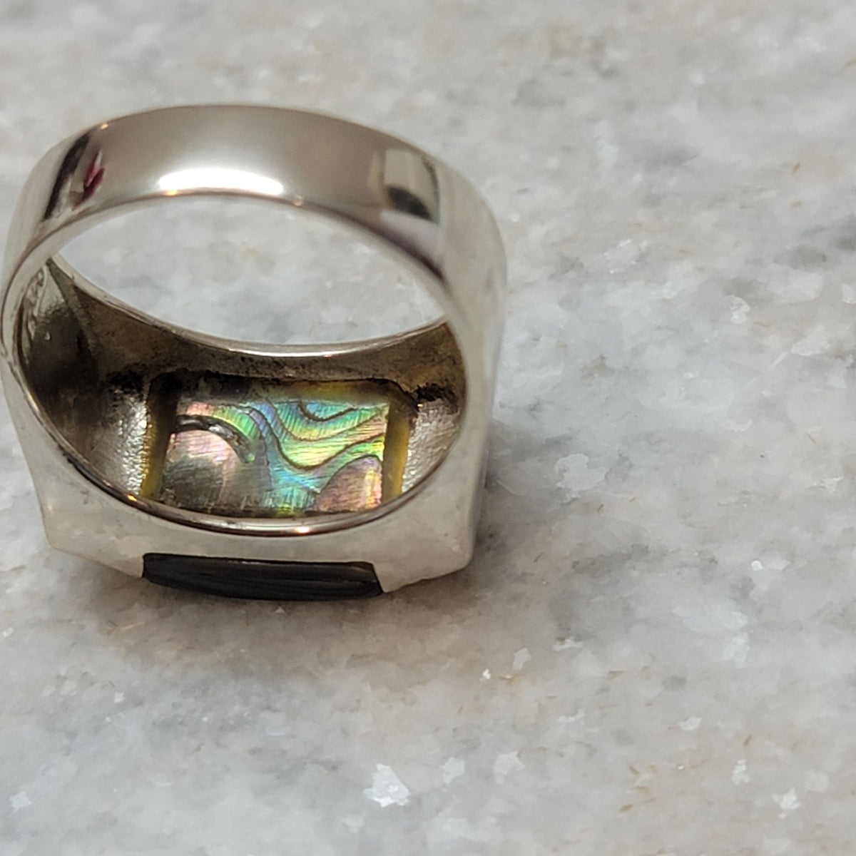 Vintage 925 Sterling Silver & Abalone Inlay Ring Signed FAS Size 7