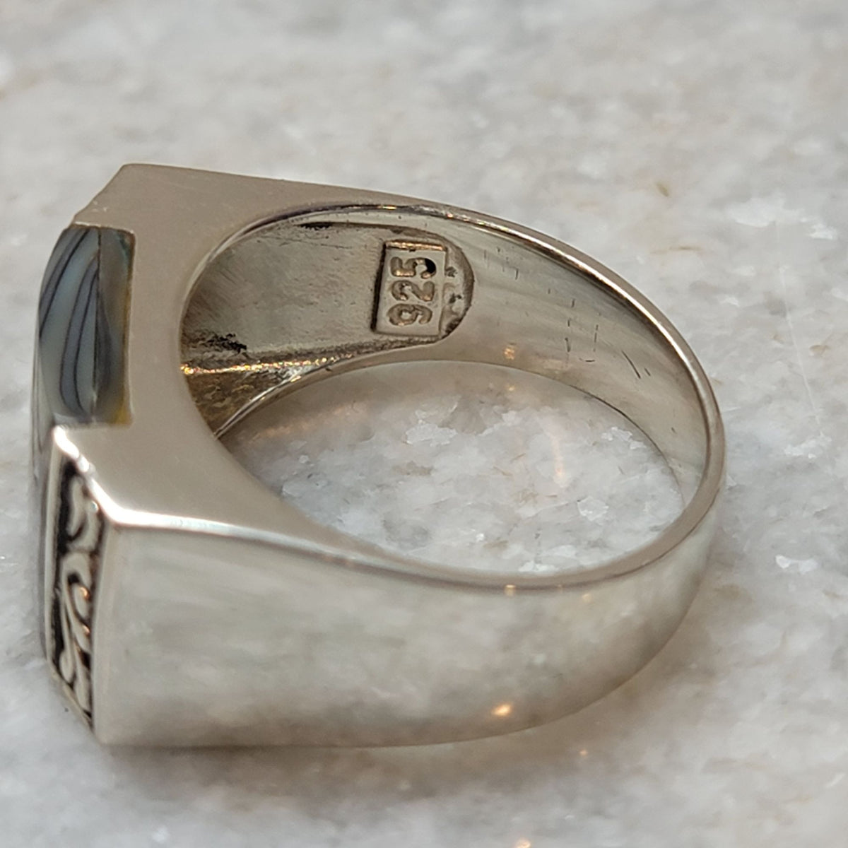Vintage 925 Sterling Silver & Abalone Inlay Ring Signed FAS Size 7