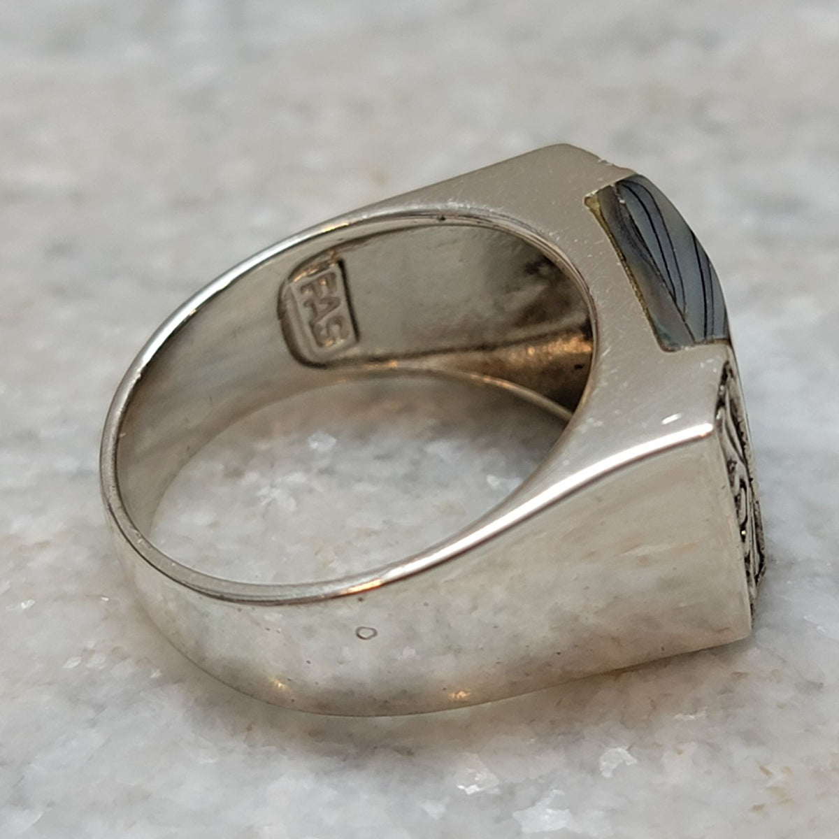 Vintage 925 Sterling Silver & Abalone Inlay Ring Signed FAS Size 7