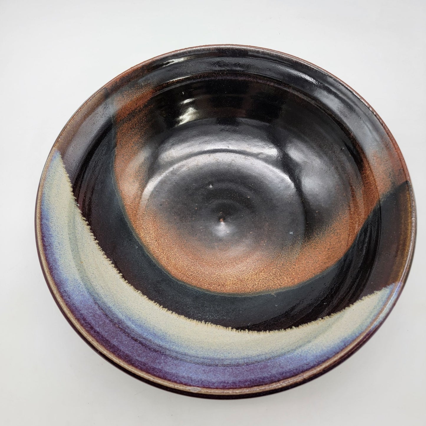 Handmade Art Pottery Serving Bowl With Unique Glaze Design Signed