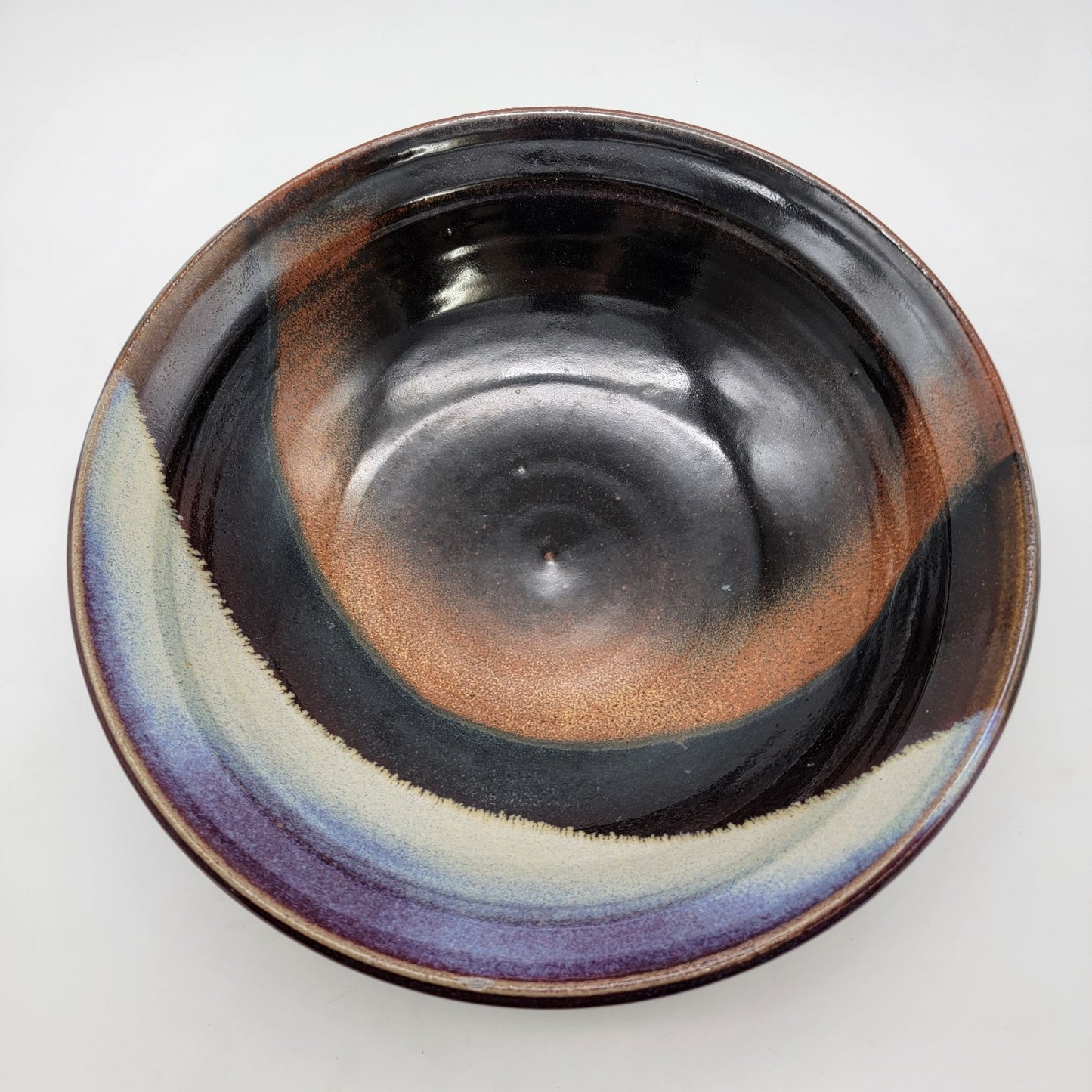 Handmade Art Pottery Serving Bowl With Unique Glaze Design Signed