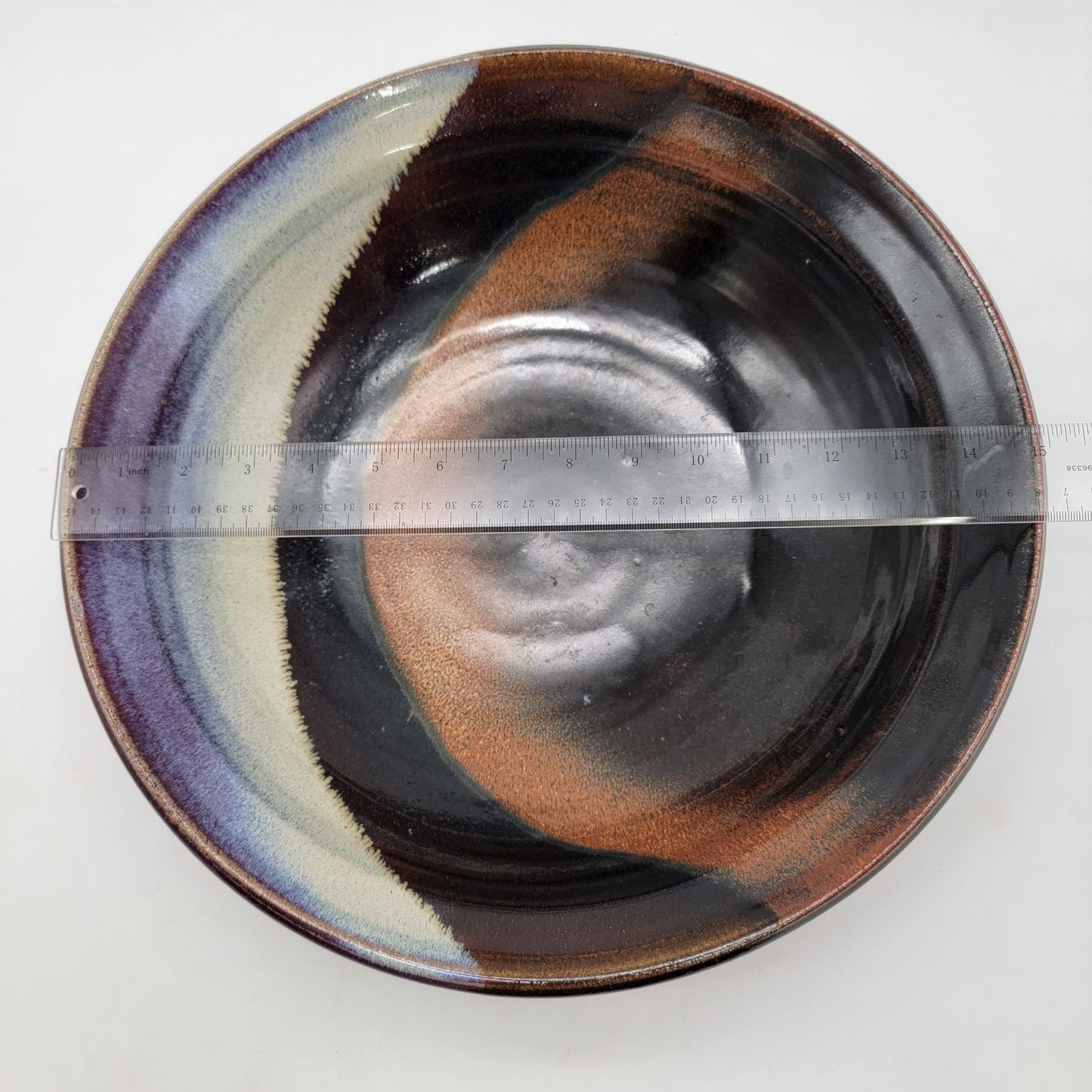 Handmade Art Pottery Serving Bowl With Unique Glaze Design Signed