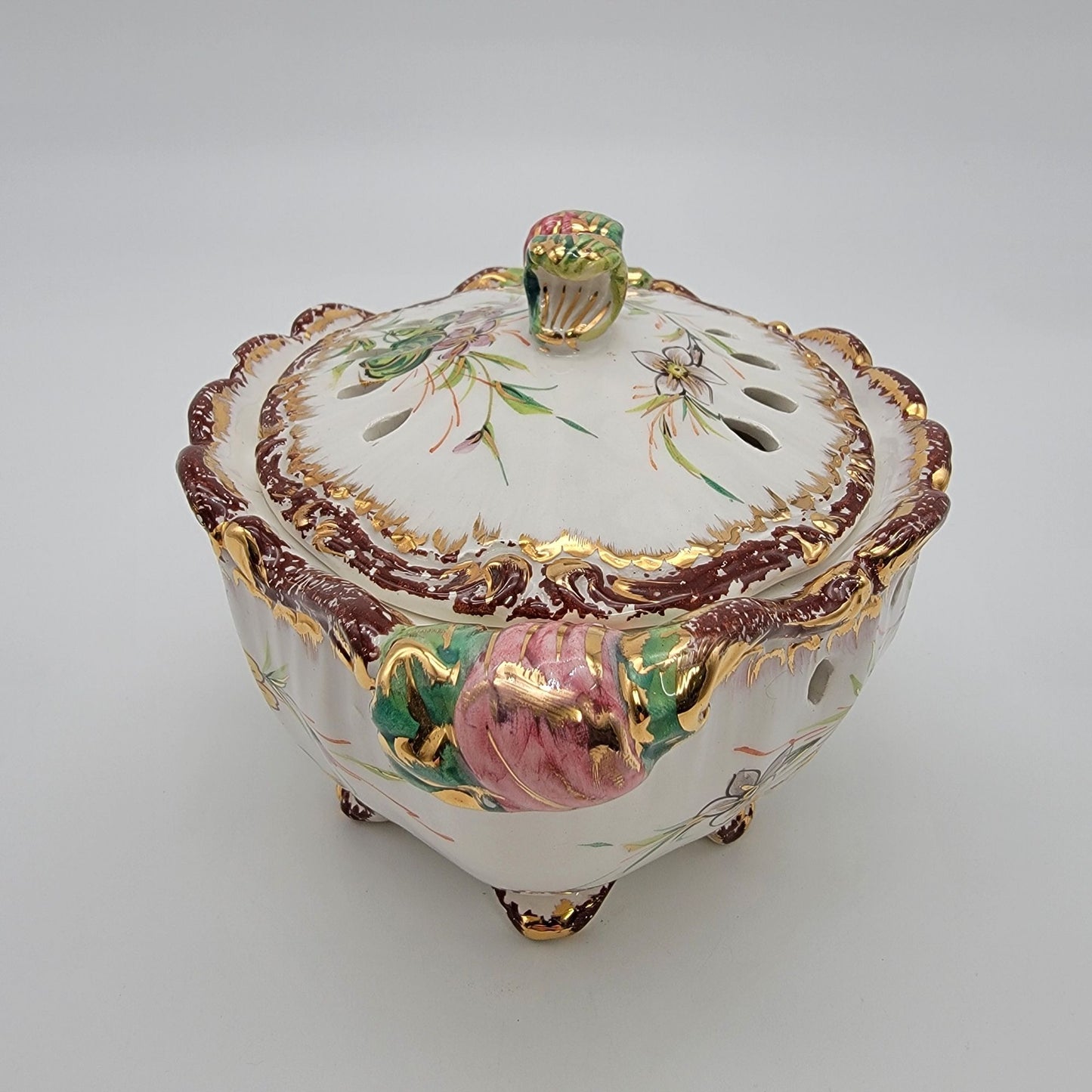 Vintage 1930s ZSZ Nove Italy Porcelain Potpourri Dish With Lid