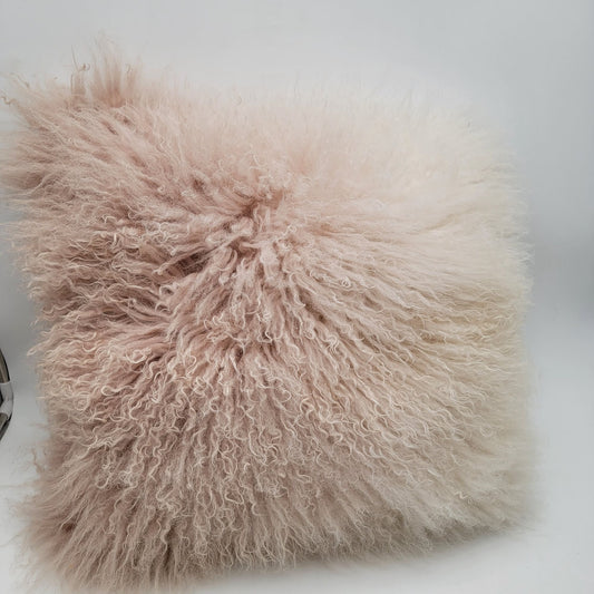 Mon Chateau Tibetan Pink Lamb Fur Pillow 18"x18"