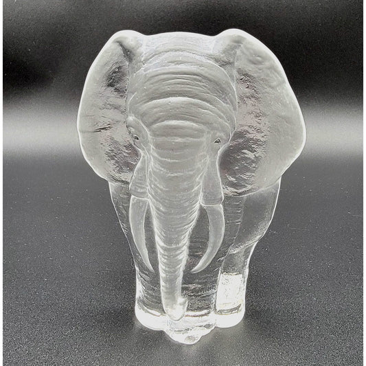 Mats Jonasson Crystal Elephant Paperweight Signed M Jonasson Sweden 0109