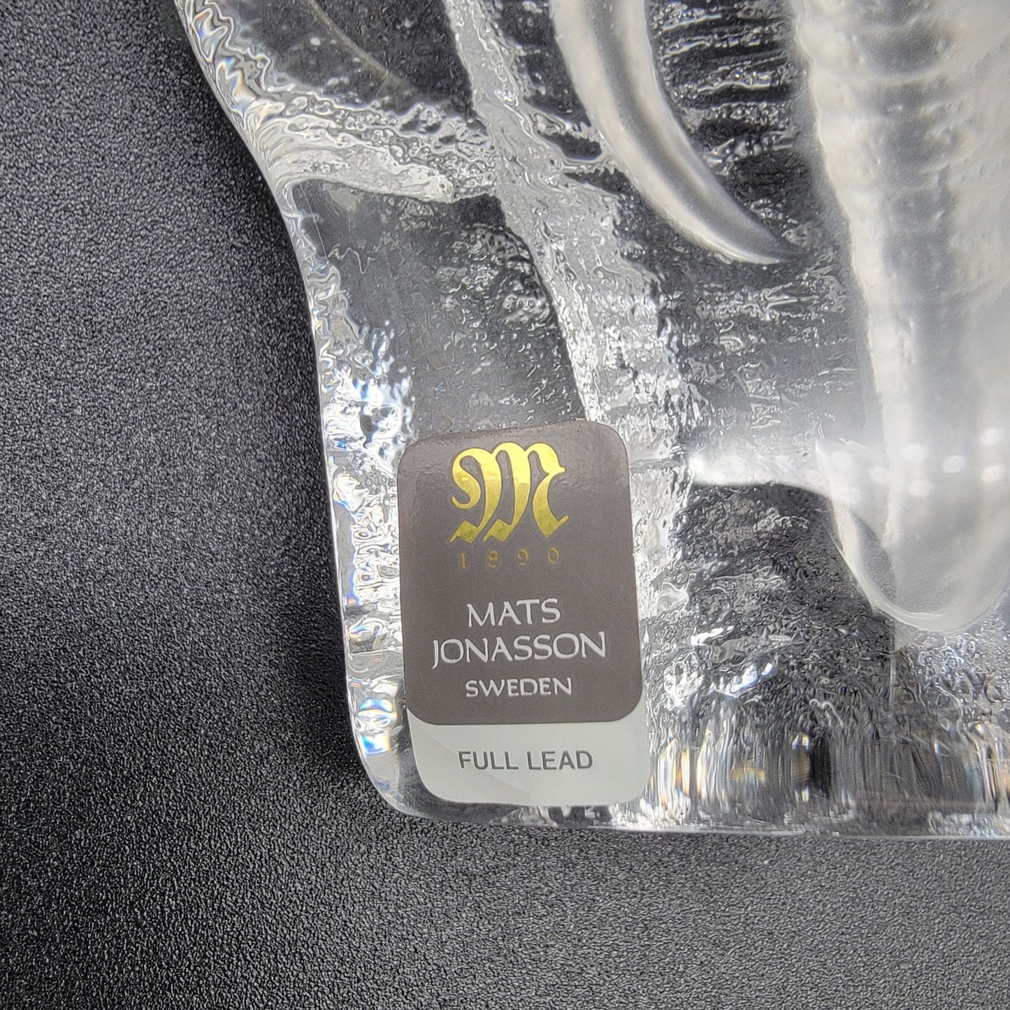 Mats Jonasson Crystal Elephant Paperweight Signed M Jonasson Sweden 0109