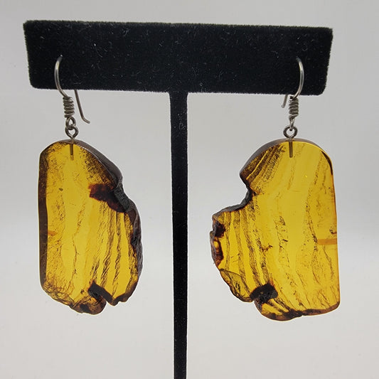 Natural Baltic Amber Crystal Slice Dangle Earrings