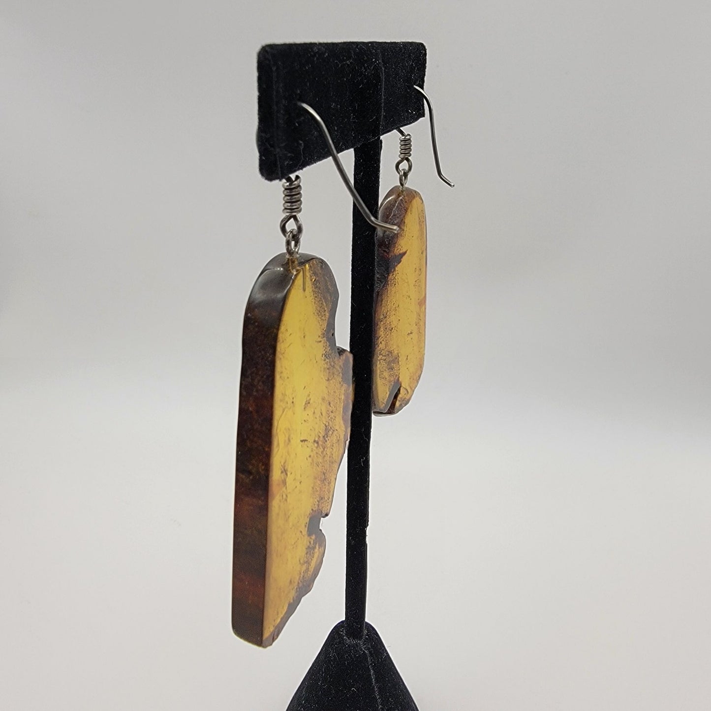 Natural Baltic Amber Crystal Slice Dangle Earrings