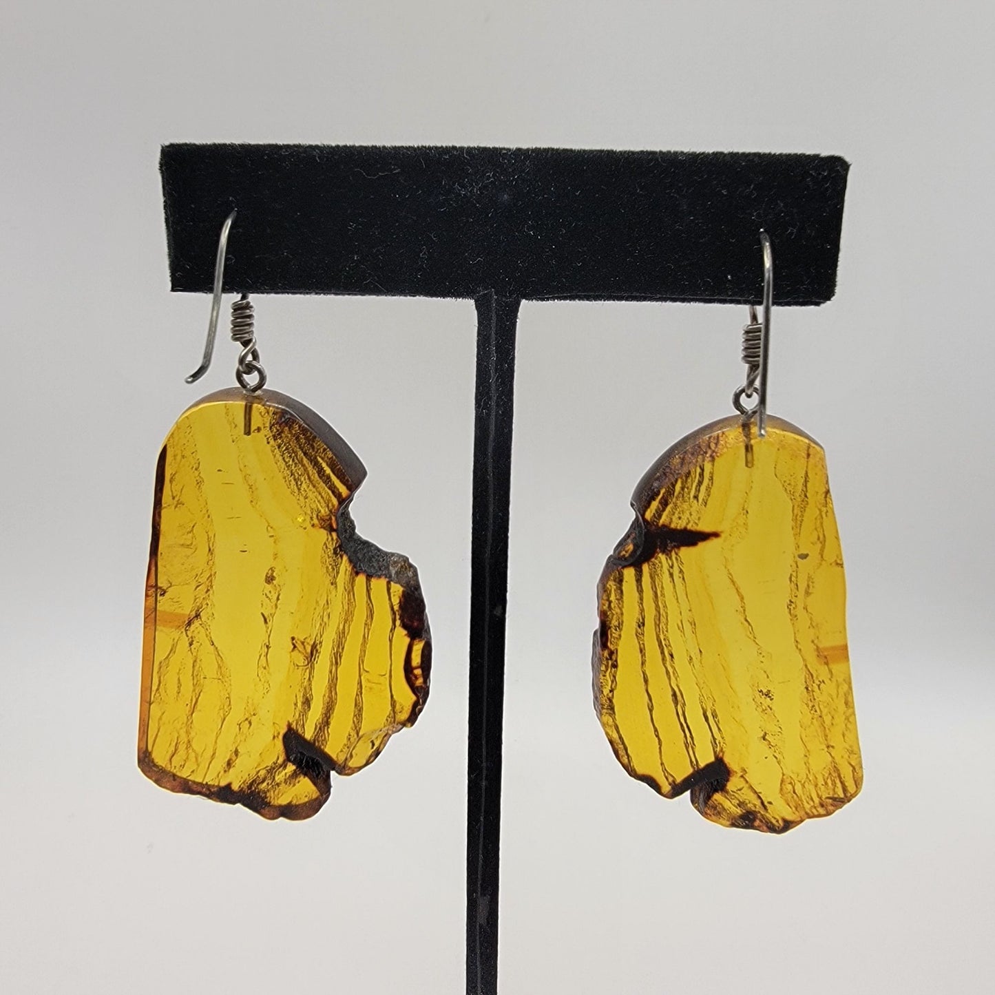 Natural Baltic Amber Crystal Slice Dangle Earrings