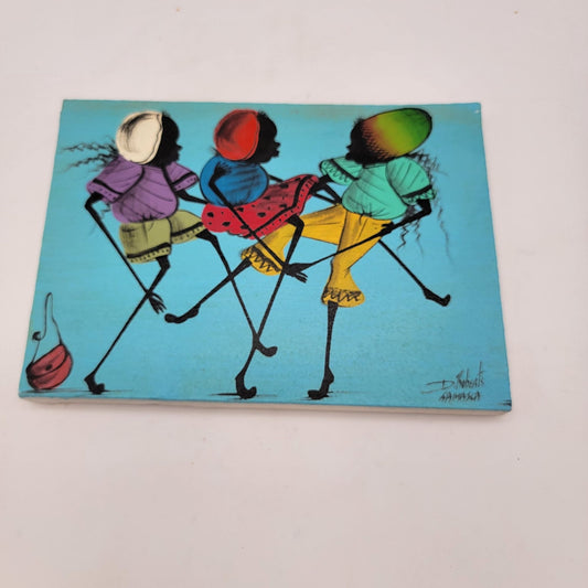Jamaican Folk Art Original  Painting By D. Roberts - Colorful Dancing Figures On Canvas