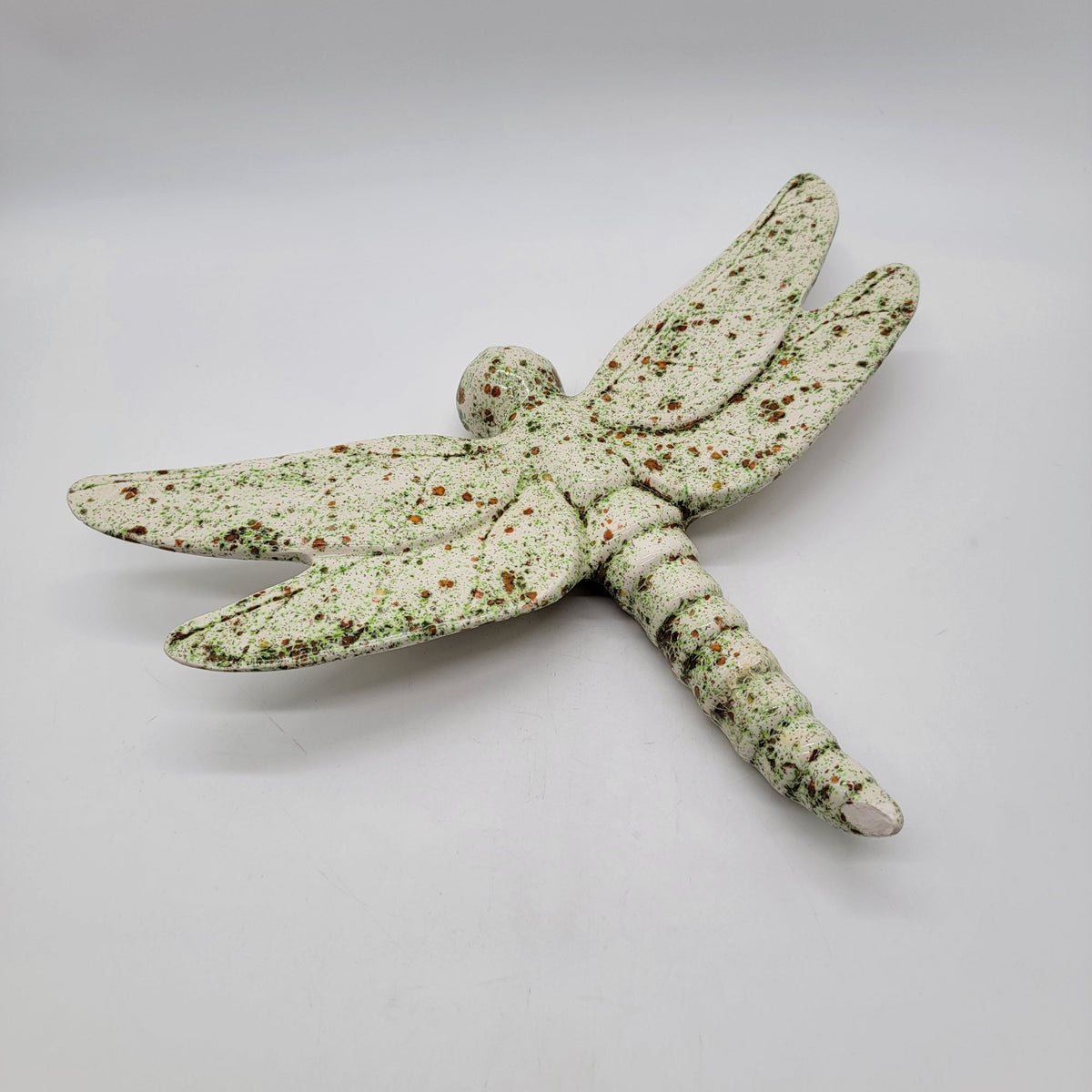 Large Sage Ceramics Pottery Dragonfly Wall Hanging Speckled Green & Brown