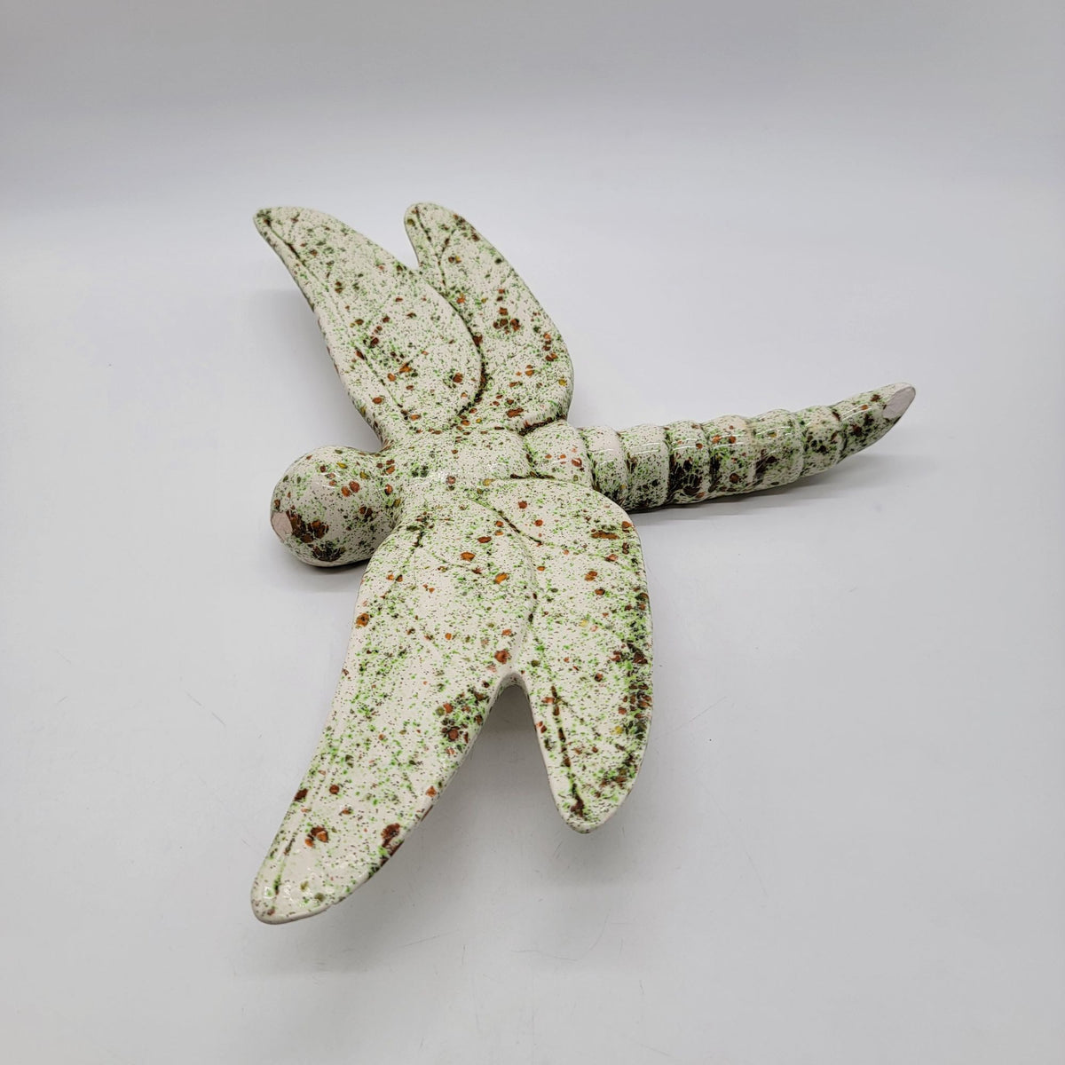 Large Sage Ceramics Pottery Dragonfly Wall Hanging Speckled Green & Brown