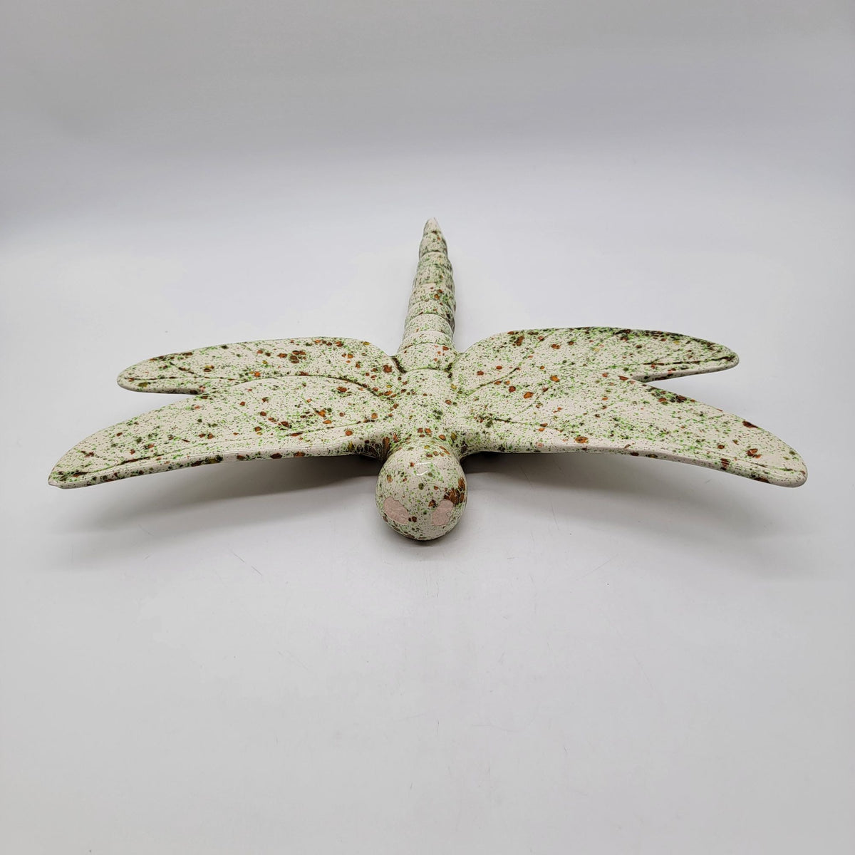 Large Sage Ceramics Pottery Dragonfly Wall Hanging Speckled Green & Brown