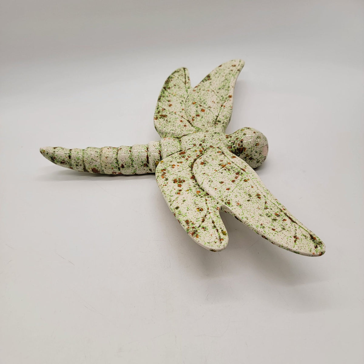 Large Sage Ceramics Pottery Dragonfly Wall Hanging Speckled Green & Brown