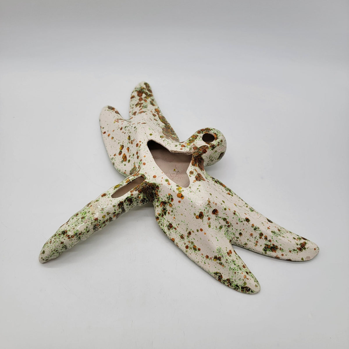 Large Sage Ceramics Pottery Dragonfly Wall Hanging Speckled Green & Brown