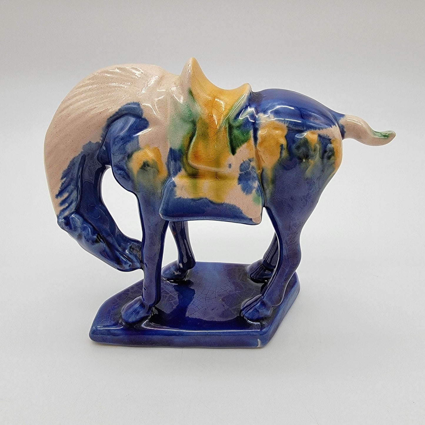 Vintage Blue Tang Dynasty Repro Sancai Glaze Pottery War Horse