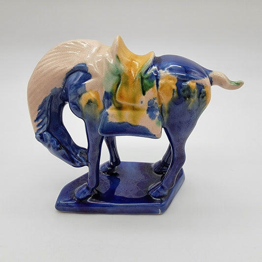 Vintage Blue Tang Dynasty Repro Sancai Glaze Pottery War Horse