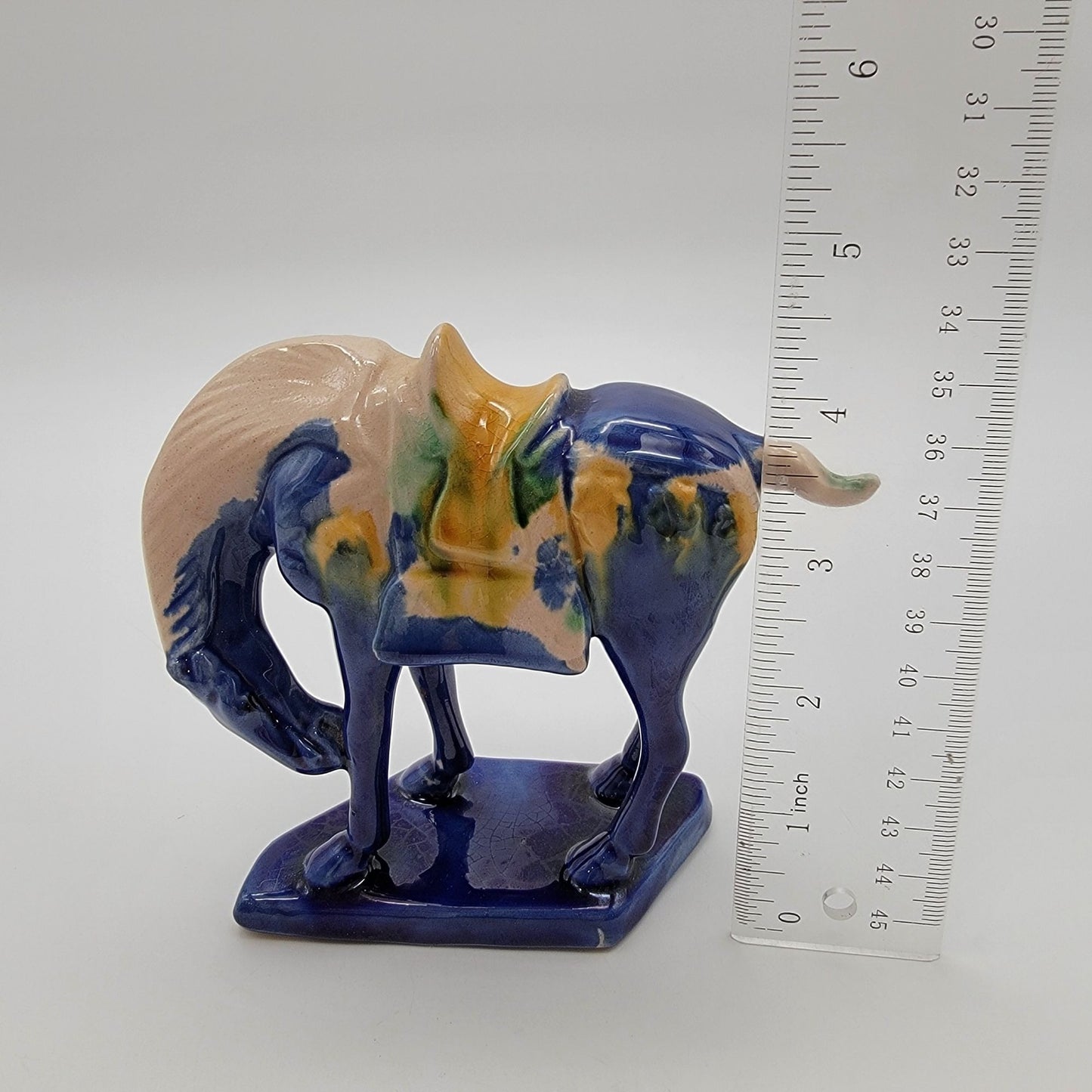 Vintage Blue Tang Dynasty Repro Sancai Glaze Pottery War Horse