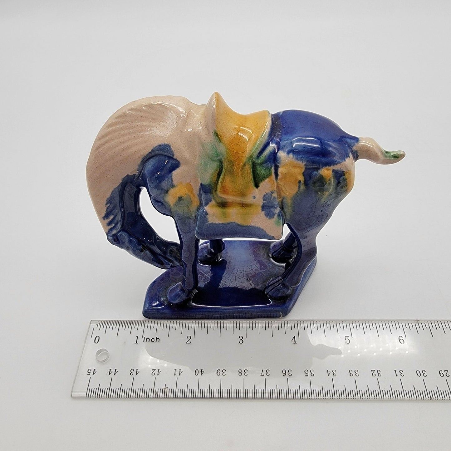 Vintage Blue Tang Dynasty Repro Sancai Glaze Pottery War Horse