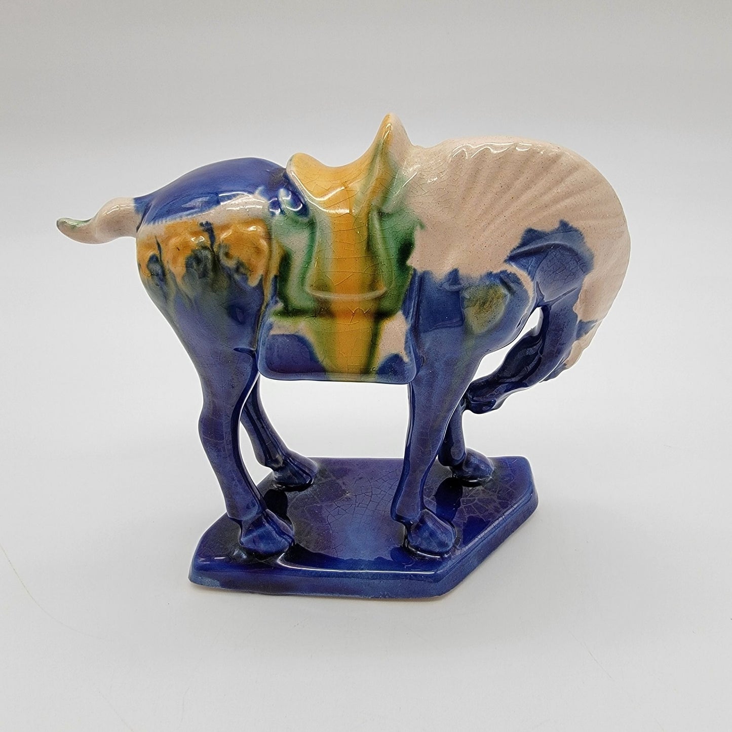 Vintage Blue Tang Dynasty Repro Sancai Glaze Pottery War Horse