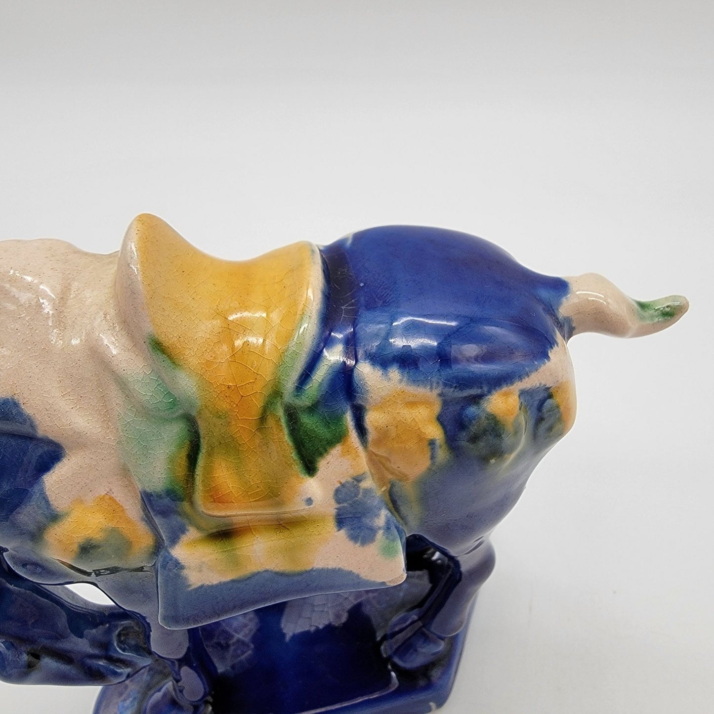 Vintage Blue Tang Dynasty Repro Sancai Glaze Pottery War Horse