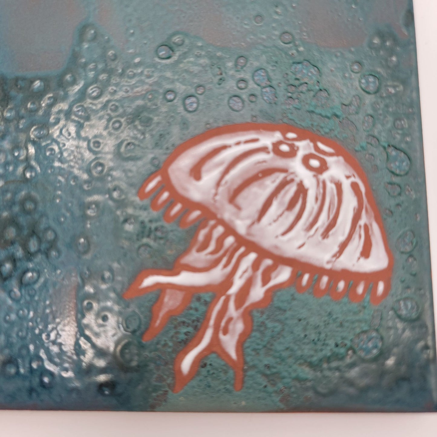 Signed Jellyfish Pottery Tile Trivet Casalgrande Italy
