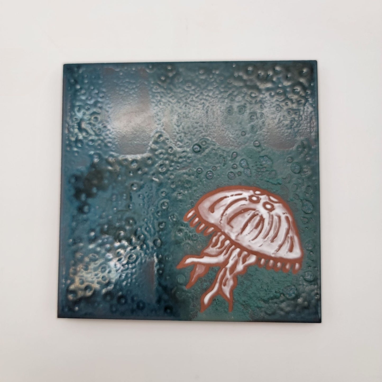 Signed Jellyfish Pottery Tile Trivet Casalgrande Italy