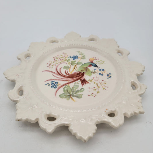 Vintage Reticulated Plate With Bird & Floral Design