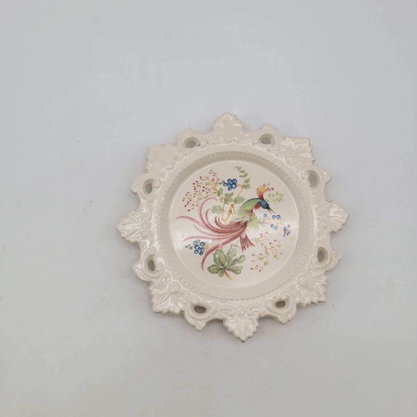 Vintage Reticulated Plate With Bird & Floral Design