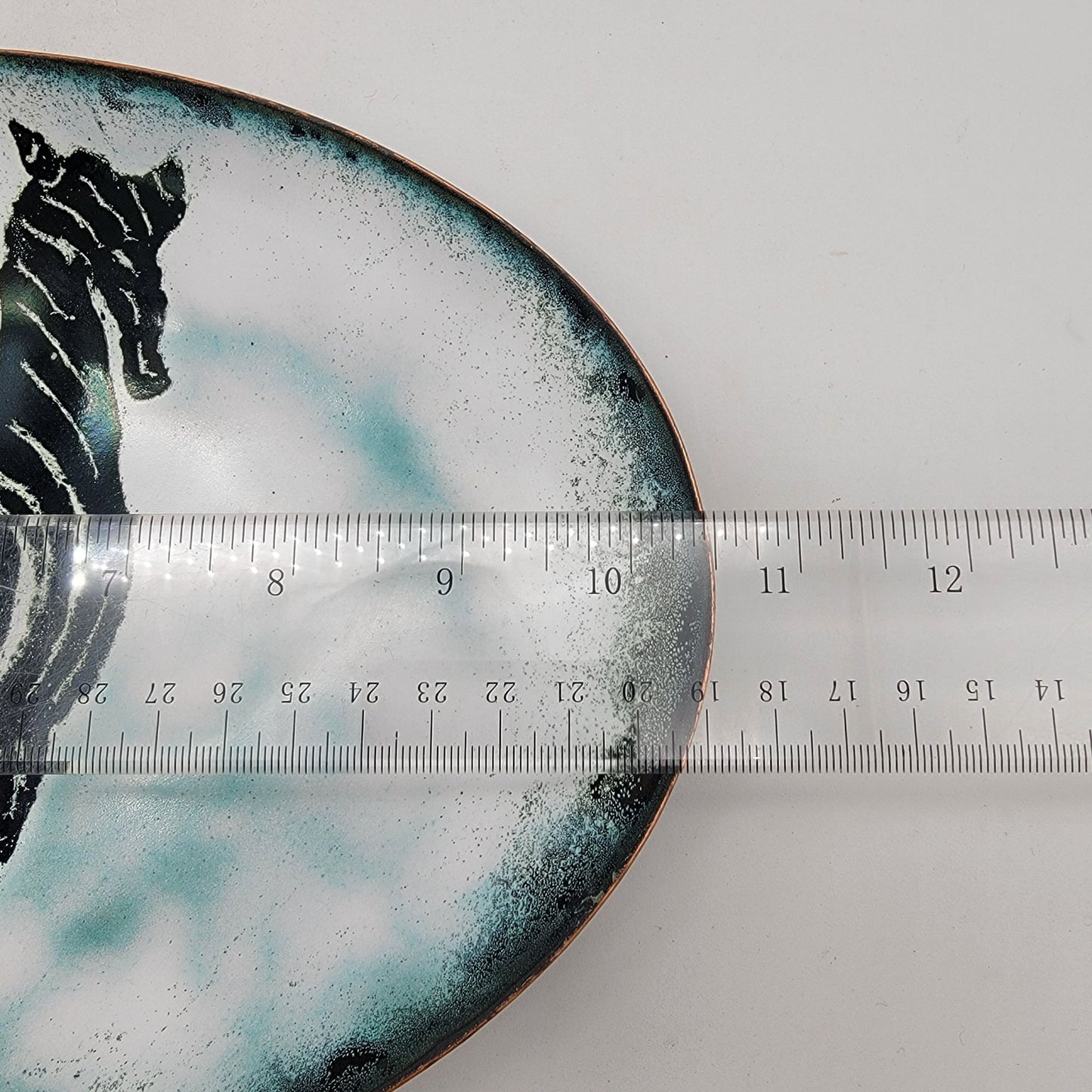 Vintage Signed 1972 Hand Painted Enamel Over Copper Zebra Dish Plate