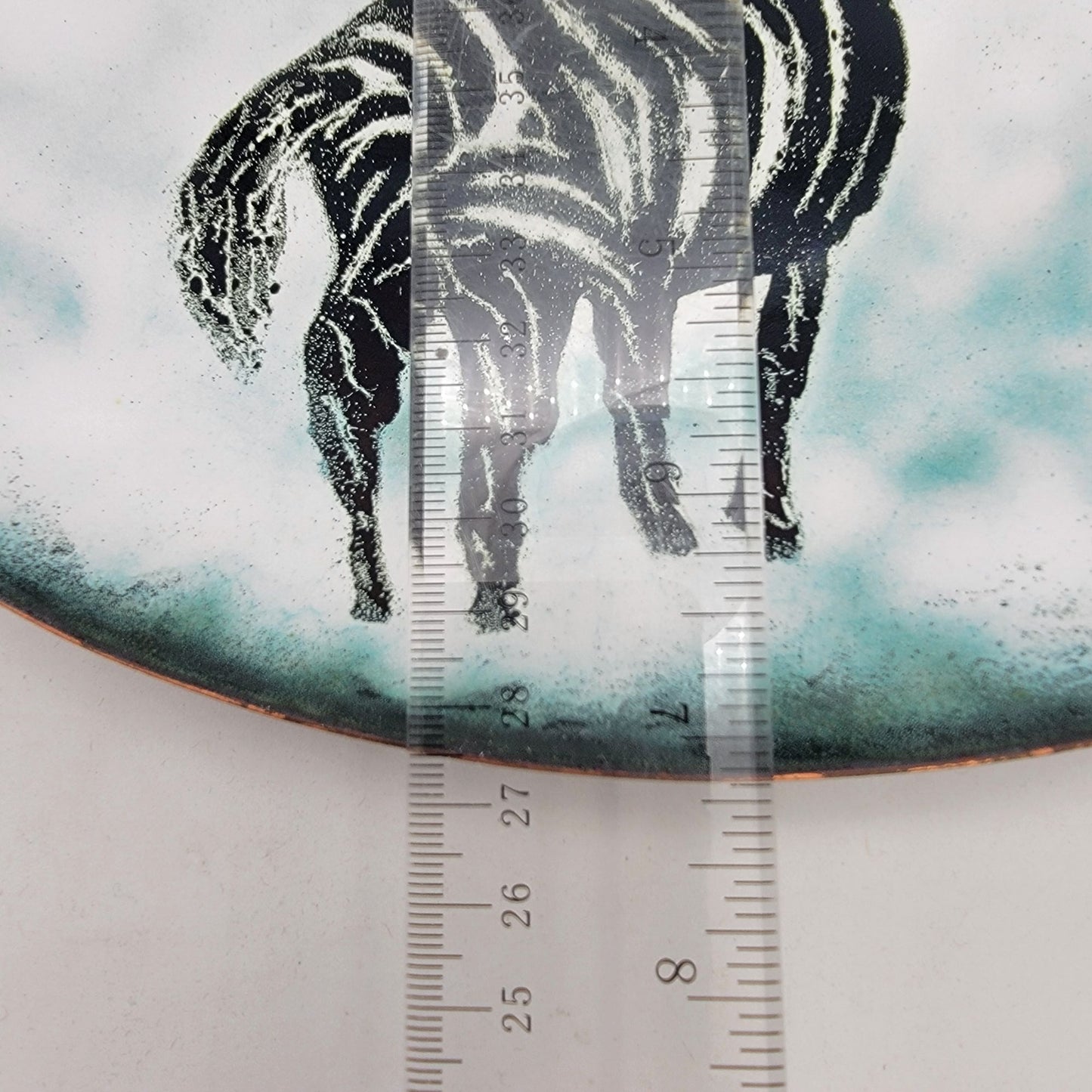 Vintage Signed 1972 Hand Painted Enamel Over Copper Zebra Dish Plate