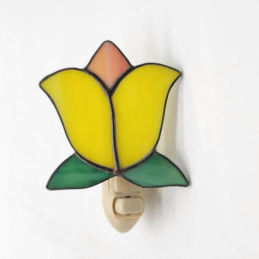 Stained Glass Tulip Plug-In Night Light Yellow & Green