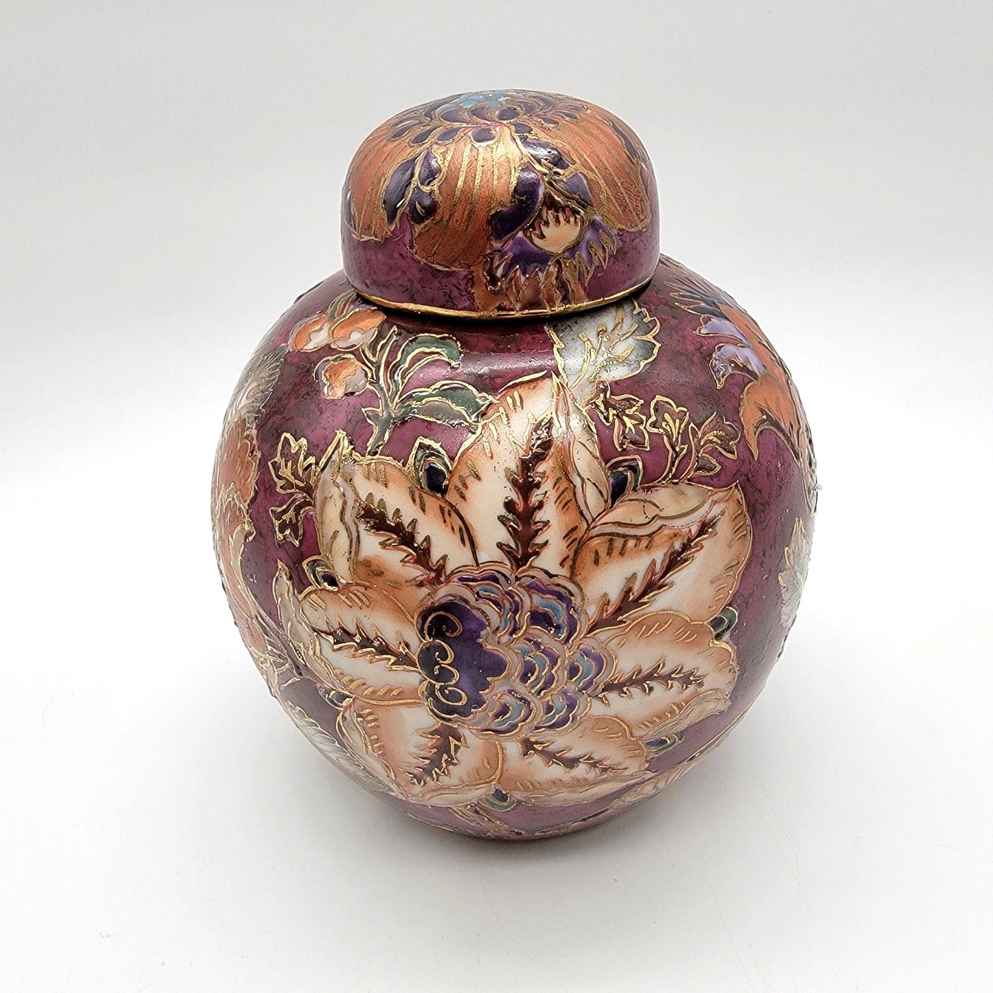 Vintage Toyo Porcelain Ginger Jar Chinoiserie Butterfly Plum Chrysanthemums