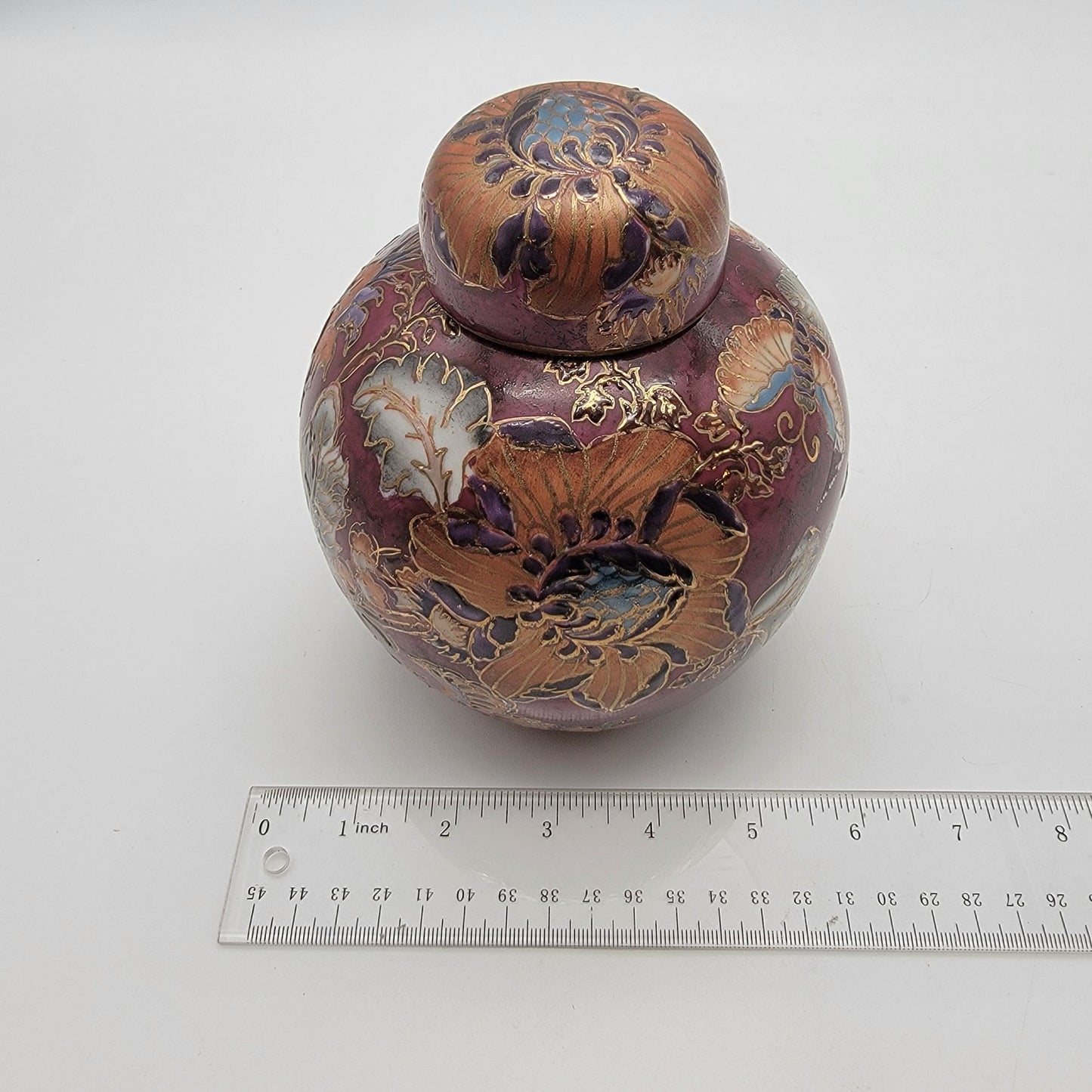 Vintage Toyo Porcelain Ginger Jar Chinoiserie Butterfly Plum Chrysanthemums