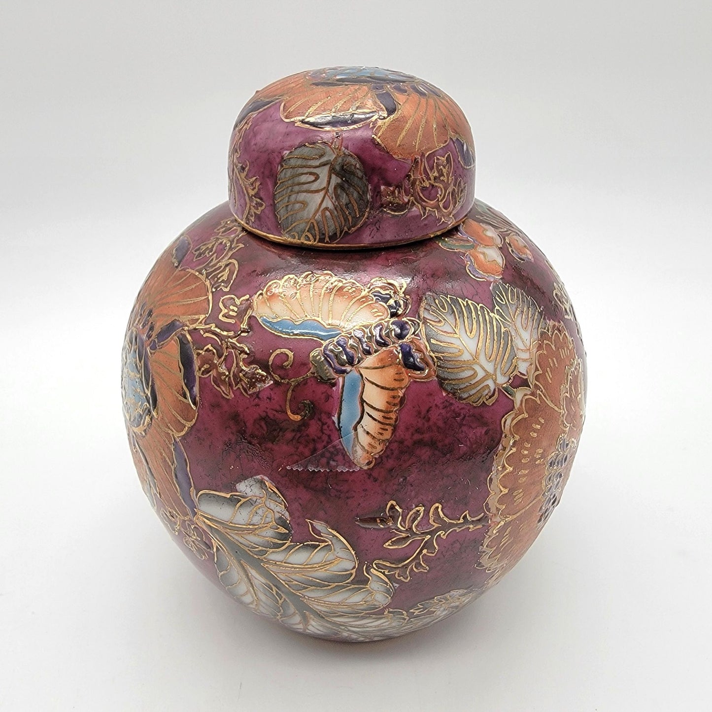 Vintage Toyo Porcelain Ginger Jar Chinoiserie Butterfly Plum Chrysanthemums