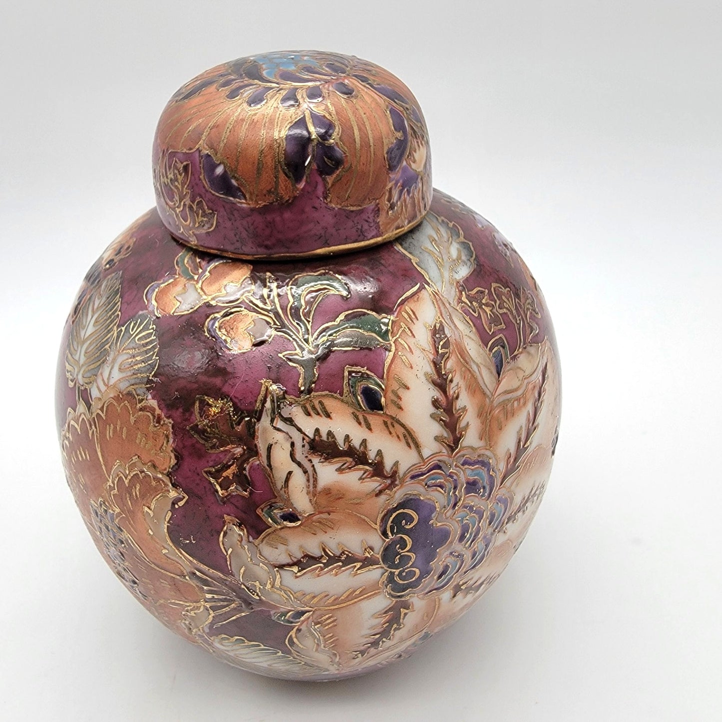 Vintage Toyo Porcelain Ginger Jar Chinoiserie Butterfly Plum Chrysanthemums