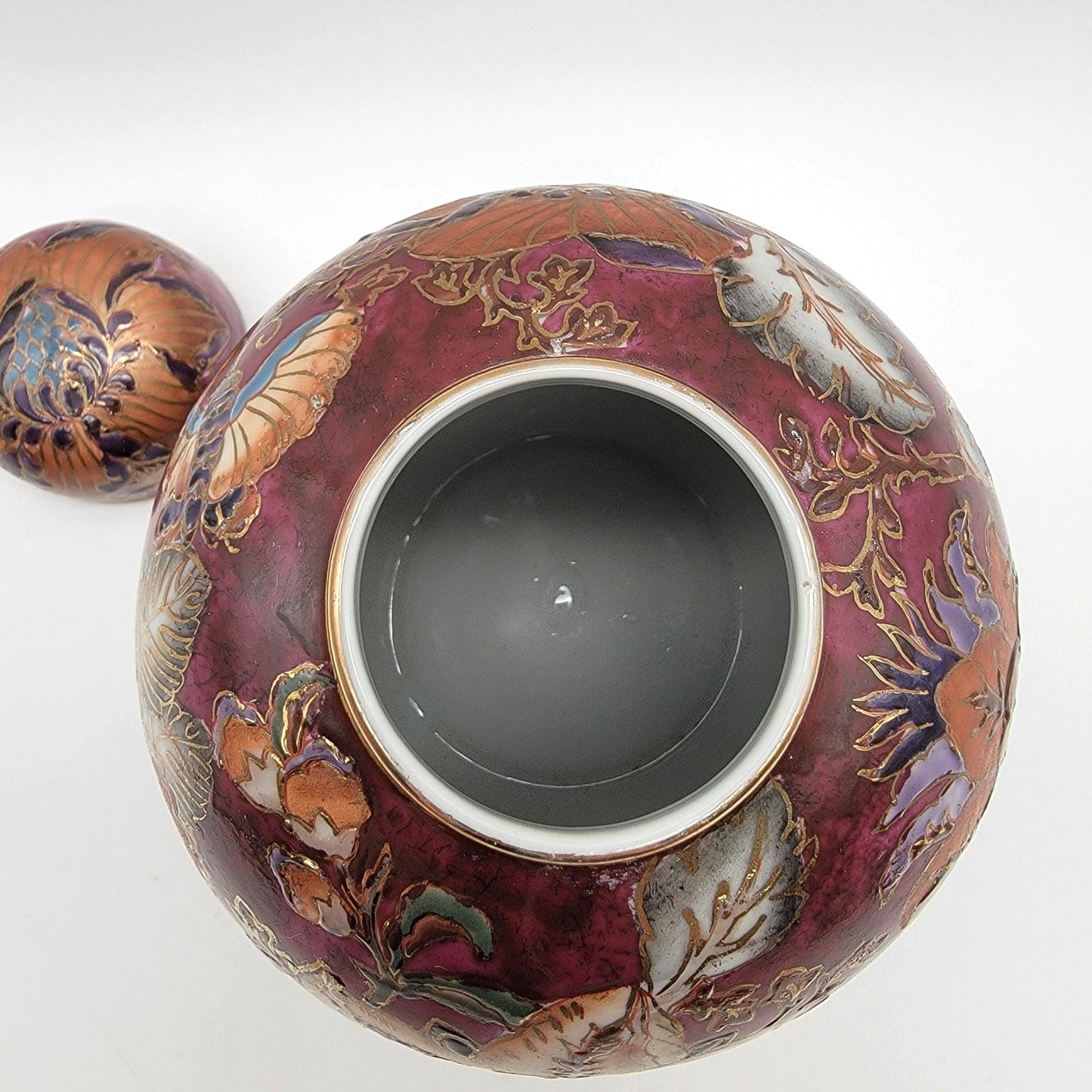Vintage Toyo Porcelain Ginger Jar Chinoiserie Butterfly Plum Chrysanthemums
