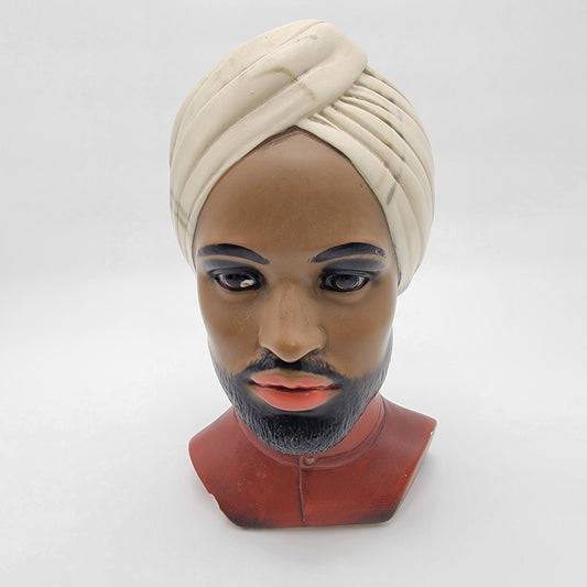 Vintage Marwal Chalkware Man with Turban Bust Statue - as found