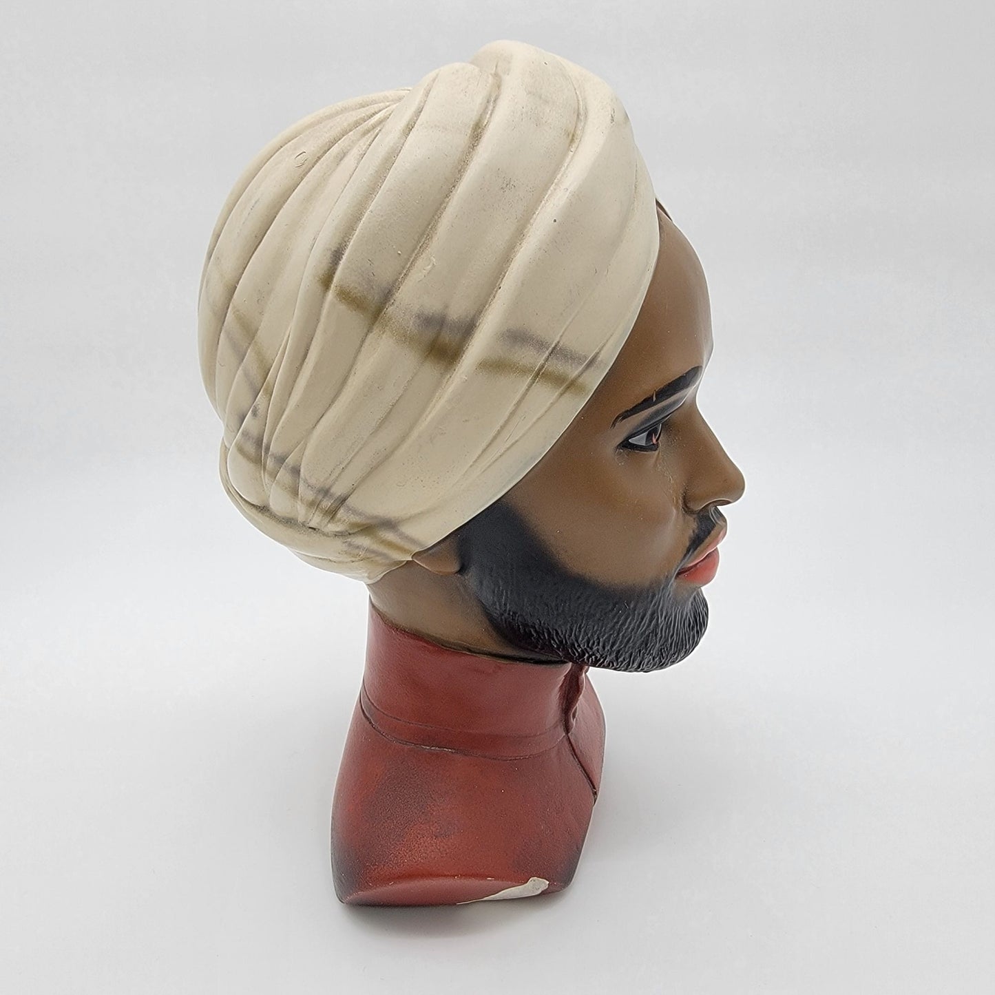 Vintage Marwal Chalkware Man with Turban Bust Statue - as found